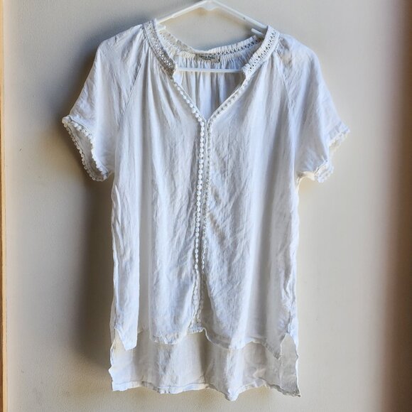 Alessia Pacini White 100% Linen V-Neck Short Sleeve Jersey Size Small - Picture 7 of 15